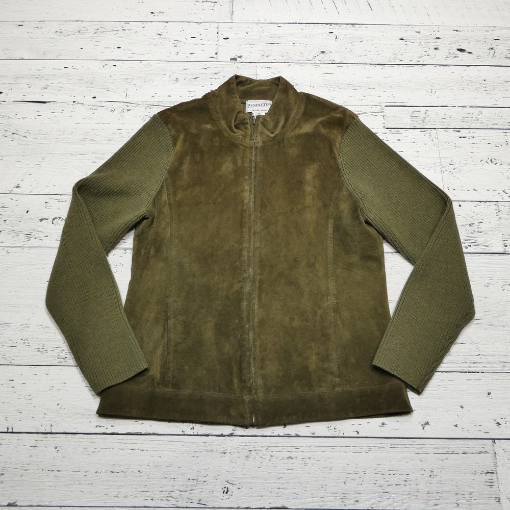 Pendleton Jacket Womens Medium Olive Green Leathe… - image 1